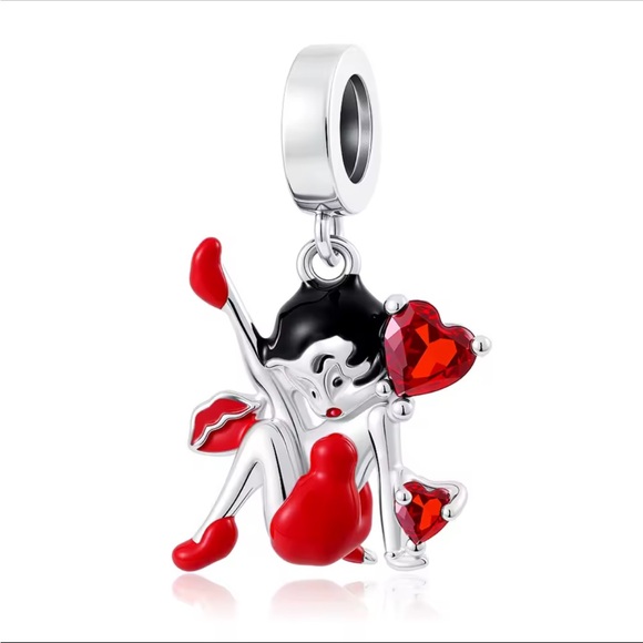 NWOT Bold Red Dress Betty Boop Pendant Dangle Charm Sterling Silver 925 - Picture 1 of 12